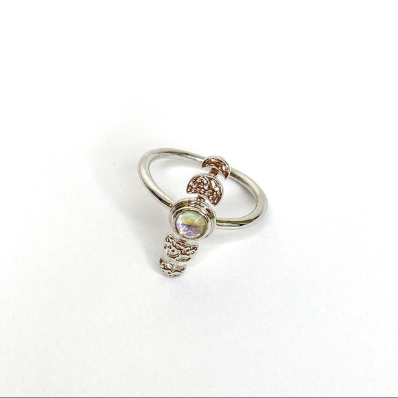 Crescent Moon Phase Moonstone Silver Tone Ring 6 - Picture 6 of 6